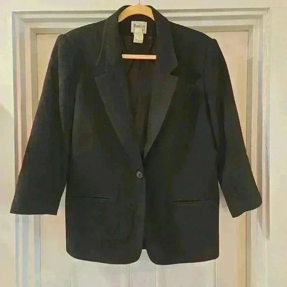 Barclay Square Womens Petite 100% Pure Virgin Wool Blazer Black Size 14P - Picture 1 of 8